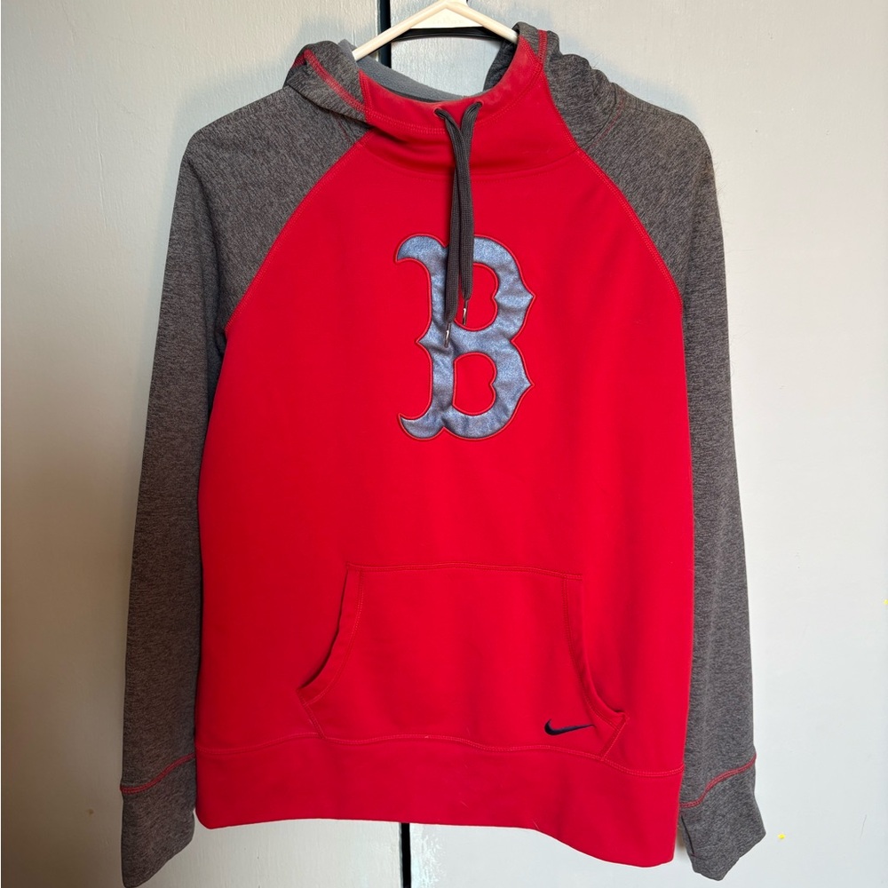 Nike Red and Gray Pullover Hoodie with 'B' Logo